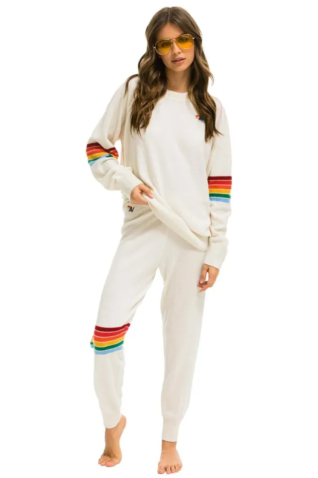 Women Bottoms Aviator Nation RAINBOW STRIPE CASHMERE LIGHT SWEATER PANTt VINTAGE WHITE Women Bottoms Aviator Nation RAINBOW STRIPE CASHMERE LIGHT SWEATER PANTt VINTAGE WHITE