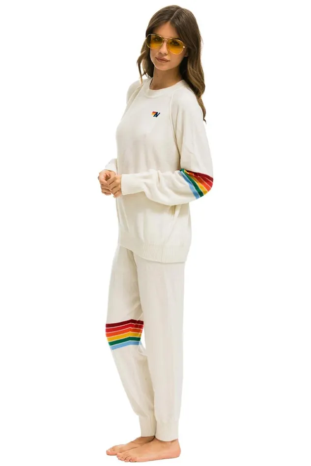 Women Bottoms Aviator Nation RAINBOW STRIPE CASHMERE LIGHT SWEATER PANTt VINTAGE WHITE Women Bottoms Aviator Nation RAINBOW STRIPE CASHMERE LIGHT SWEATER PANTt VINTAGE WHITE