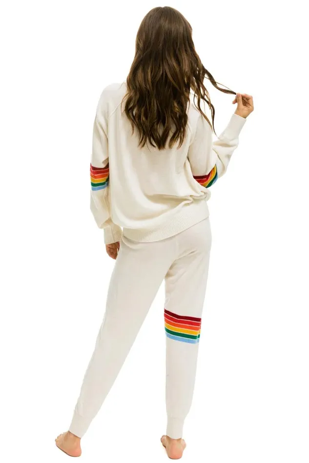 Women Bottoms Aviator Nation RAINBOW STRIPE CASHMERE LIGHT SWEATER PANTt VINTAGE WHITE Women Bottoms Aviator Nation RAINBOW STRIPE CASHMERE LIGHT SWEATER PANTt VINTAGE WHITE