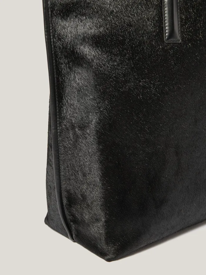 Women Calf Hair Leather Tote Black Jigsaw Bags