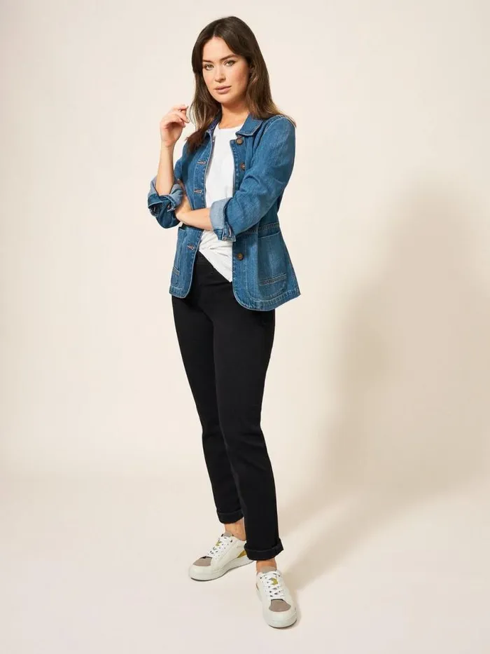 Women Carrie Denim Cotton Jacket Mid Denim White Stuff Coats and Jackets