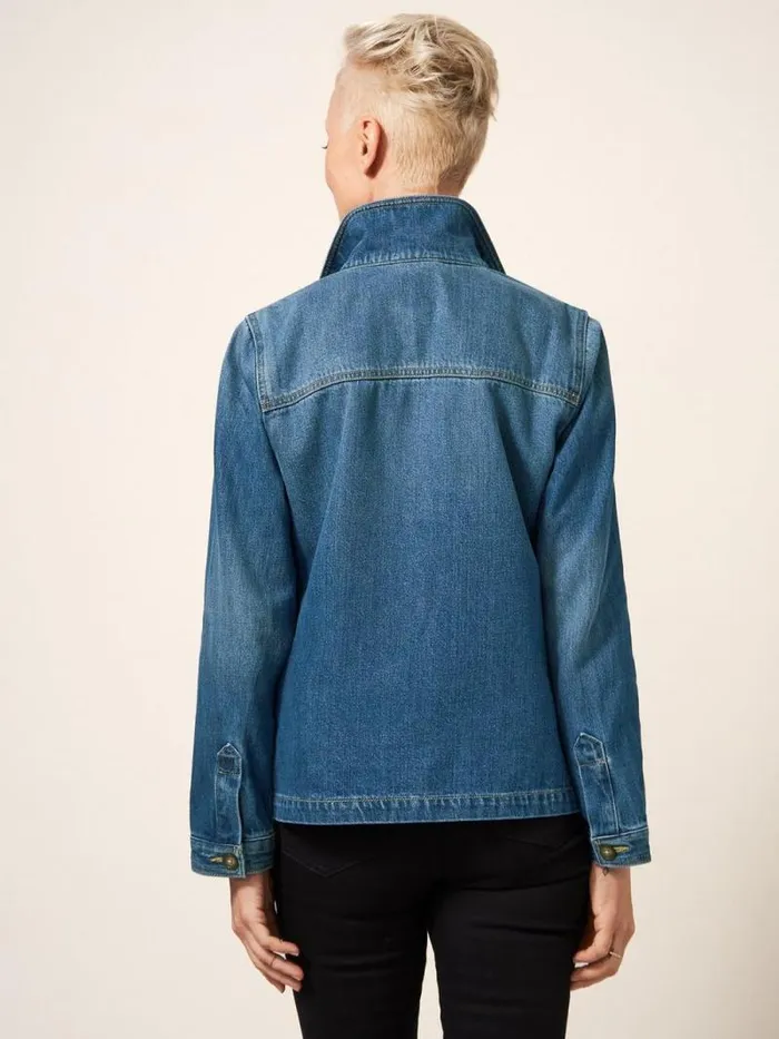 Women Carrie Denim Cotton Jacket Mid Denim White Stuff Coats and Jackets