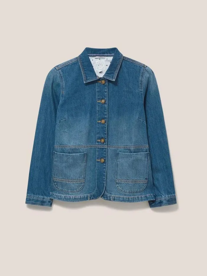 Women Carrie Denim Cotton Jacket Mid Denim White Stuff Coats and Jackets