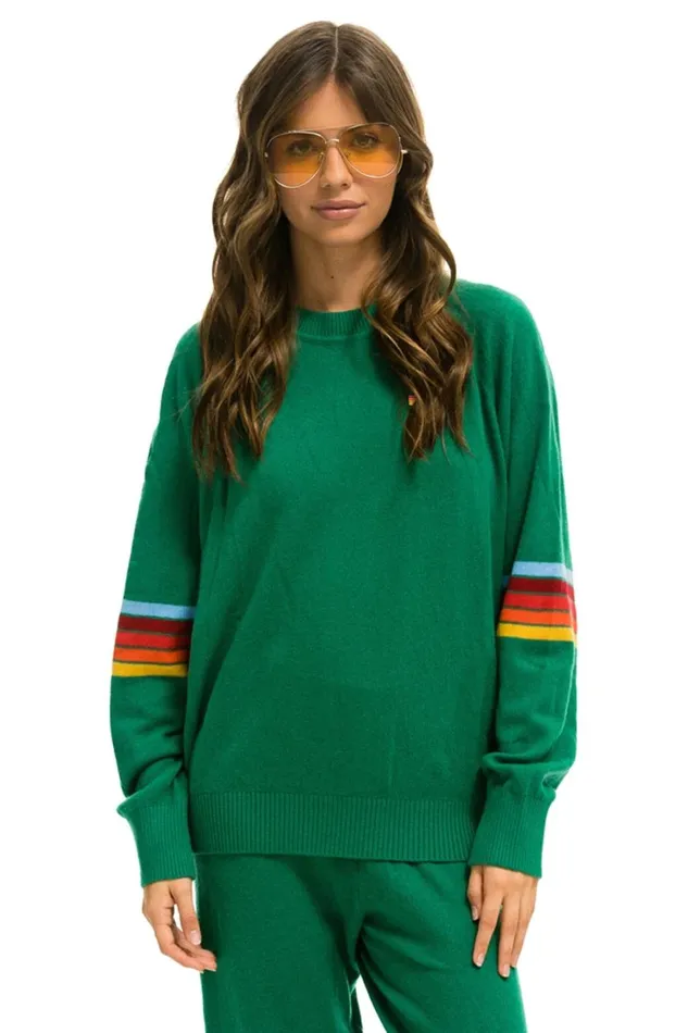 Women Cashmere Aviator Nation RAINBOW STRIPE SLEEVE UNISEX CASHMERE LIGHT SWEATER 8211 AMAZON