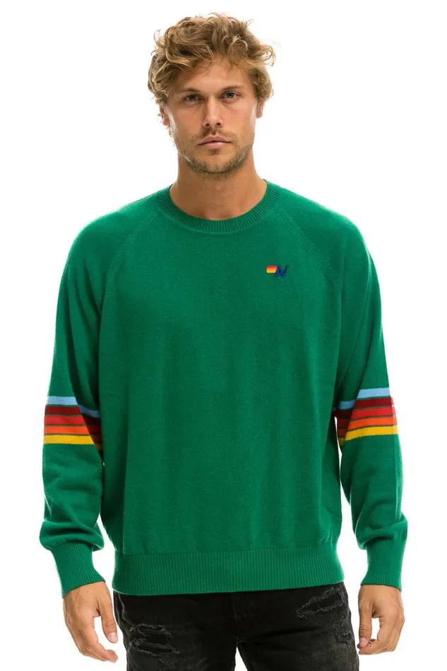 Women Cashmere Aviator Nation RAINBOW STRIPE SLEEVE UNISEX CASHMERE LIGHT SWEATER 8211 AMAZON