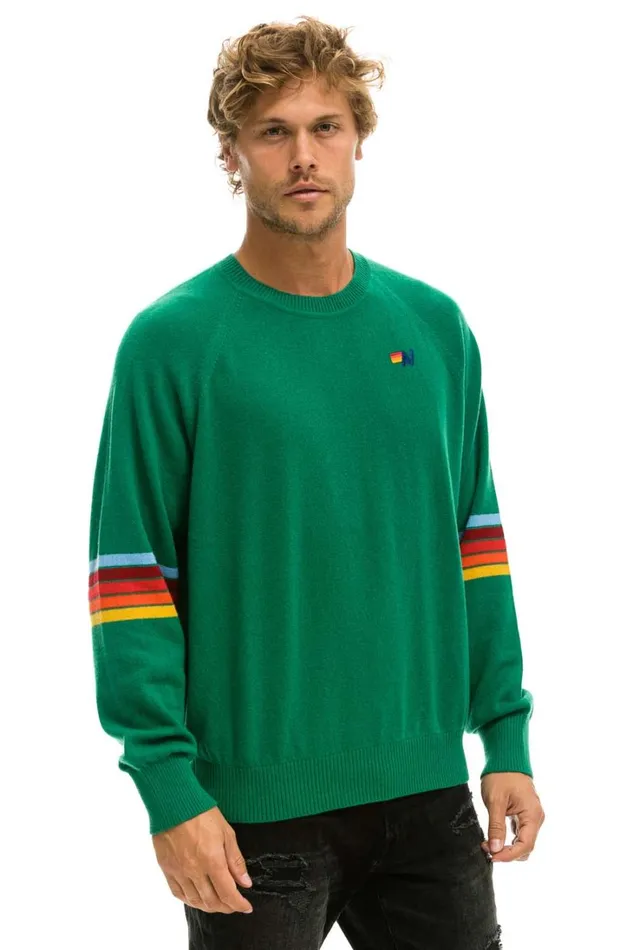 Women Cashmere Aviator Nation RAINBOW STRIPE SLEEVE UNISEX CASHMERE LIGHT SWEATER 8211 AMAZON
