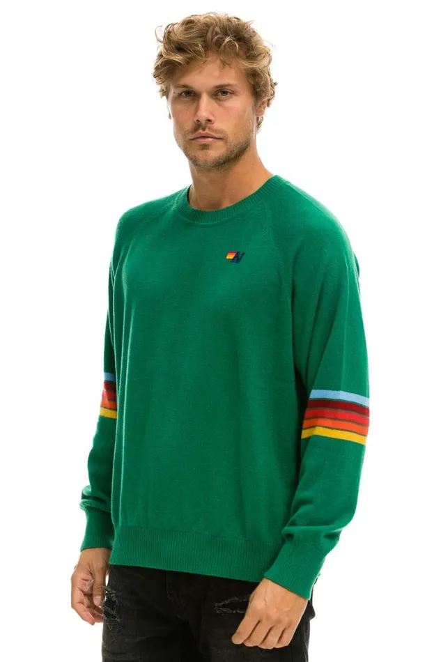 Women Cashmere Aviator Nation RAINBOW STRIPE SLEEVE UNISEX CASHMERE LIGHT SWEATER 8211 AMAZON