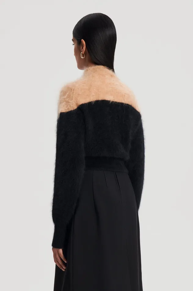 Women CASHMERE BRUSHED CARDIGAN BLACKCAMEL Tops Scanlan Theodore