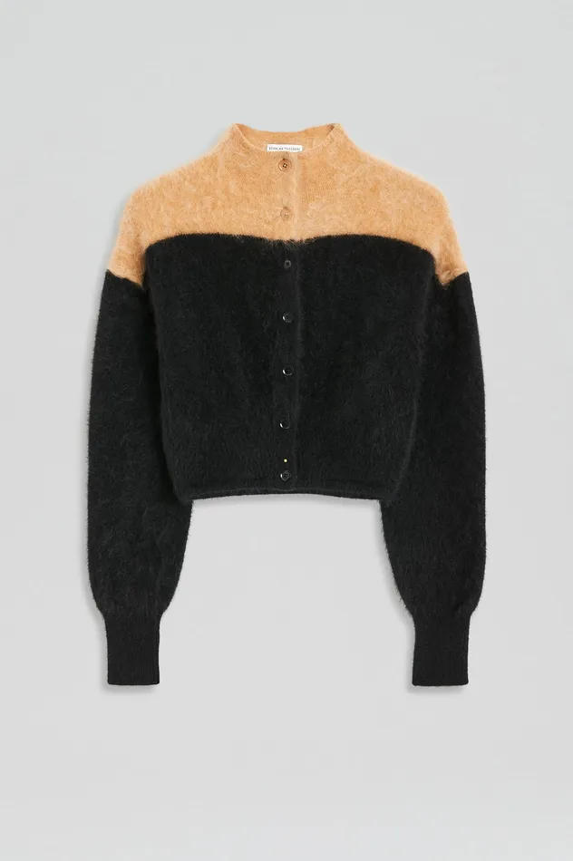 Women CASHMERE BRUSHED CARDIGAN BLACKCAMEL Tops Scanlan Theodore
