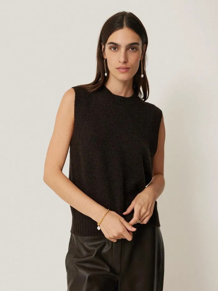 Women Cashmere Crew Neck Tank Dark Brown Jigsaw Knitwear and Cashmere