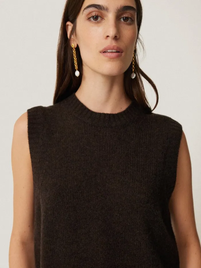 Women Cashmere Crew Neck Tank Dark Brown Jigsaw Knitwear and Cashmere