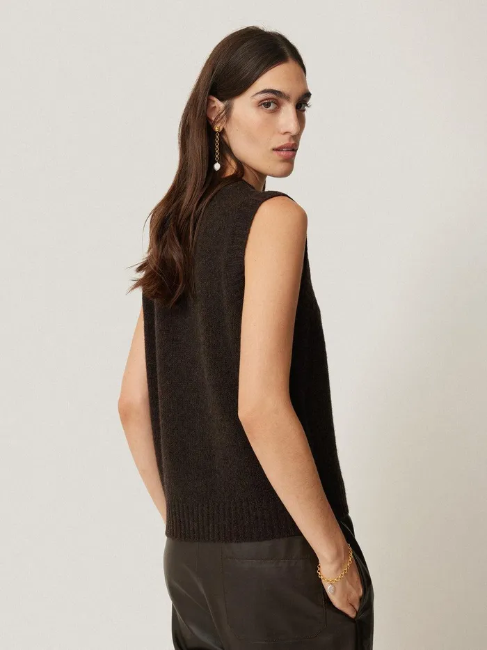 Women Cashmere Crew Neck Tank Dark Brown Jigsaw Knitwear and Cashmere