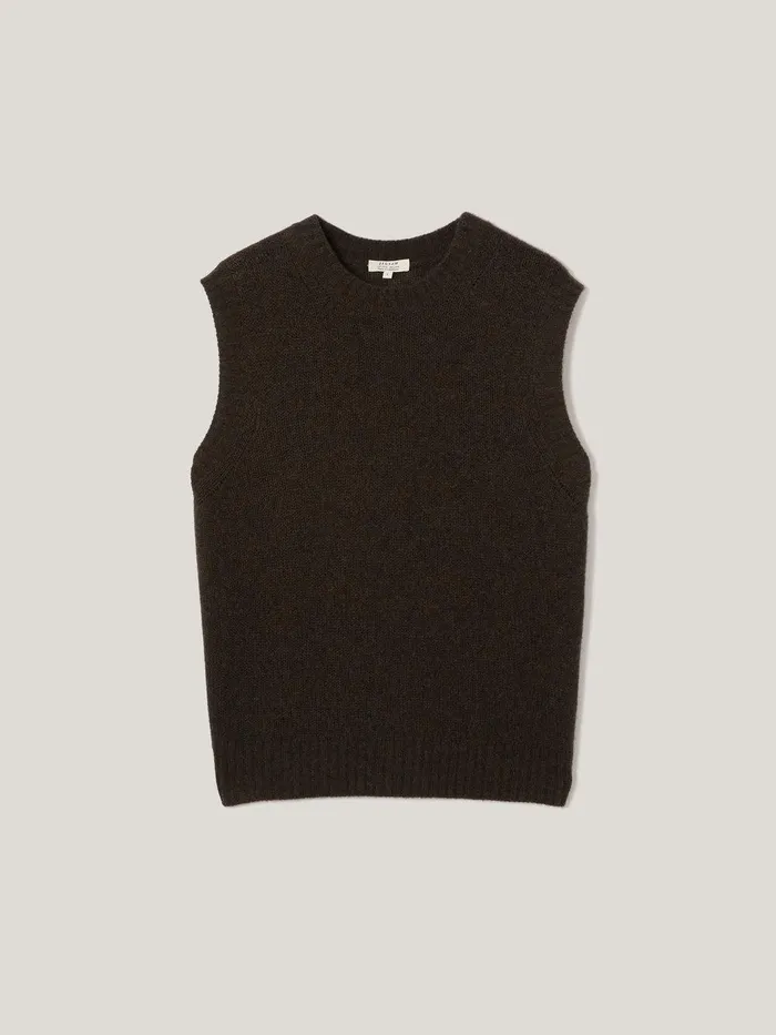Women Cashmere Crew Neck Tank Dark Brown Jigsaw Knitwear and Cashmere