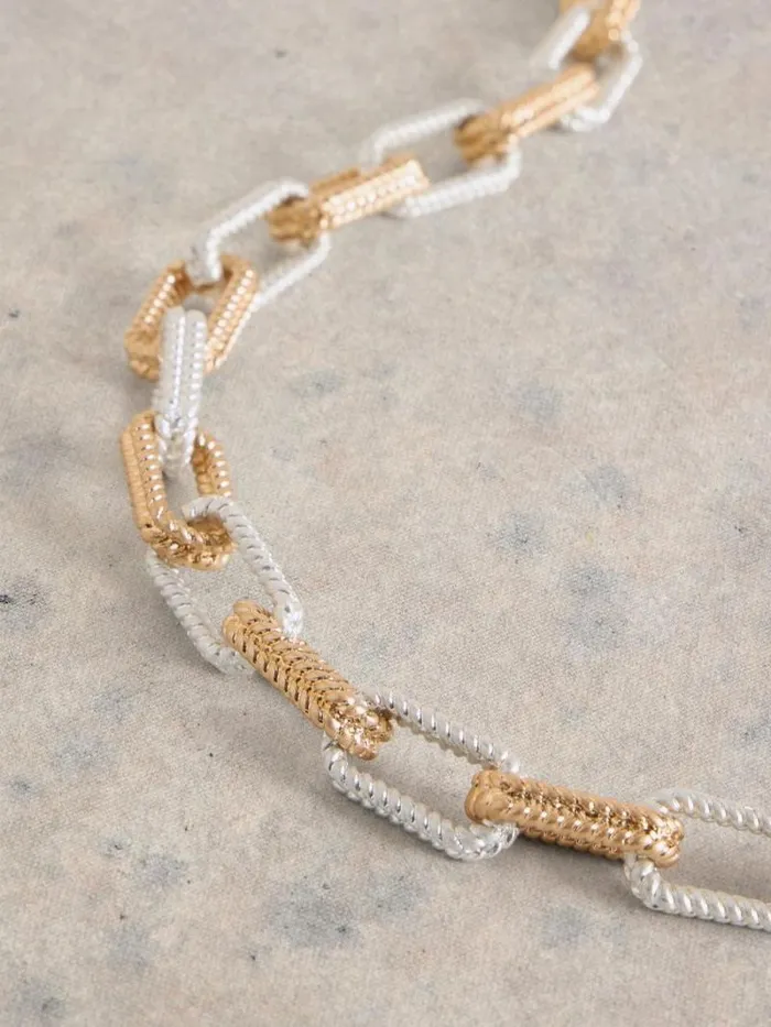 Women CHAIN LINK NECKLACE Mixed Metallic White Stuff Jewellery
