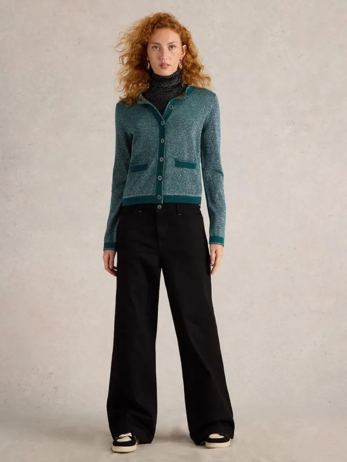 Women CHARLOTTE SPARKLE CARDI Mid Teal White Stuff Knitwear
