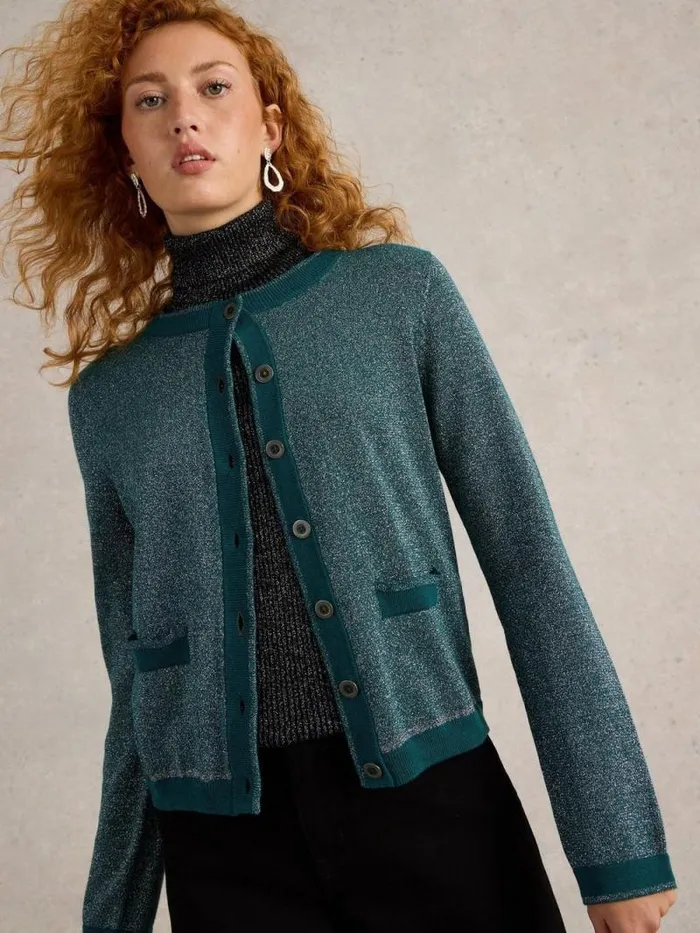 Women CHARLOTTE SPARKLE CARDI Mid Teal White Stuff Knitwear