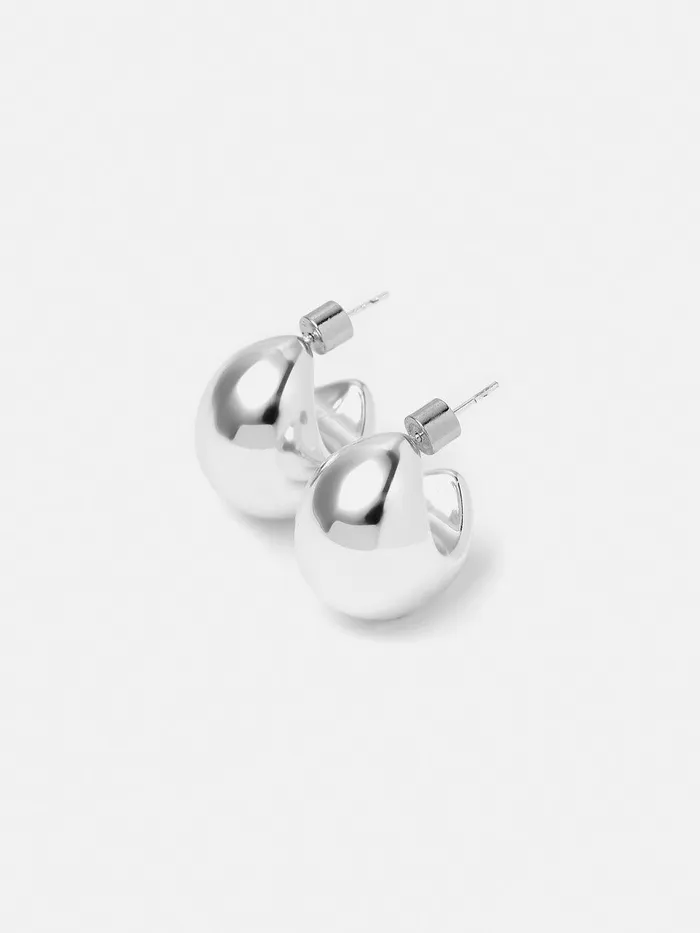 Women Chunky Dome Earrings Silver Jigsaw Jewellery
