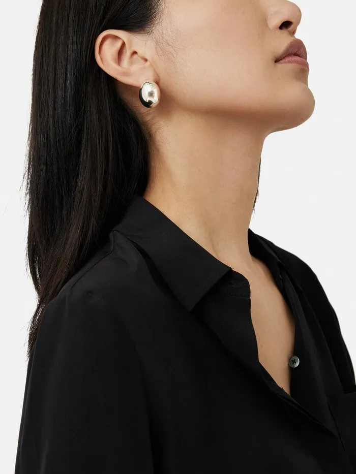 Women Chunky Dome Earrings Silver Jigsaw Jewellery
