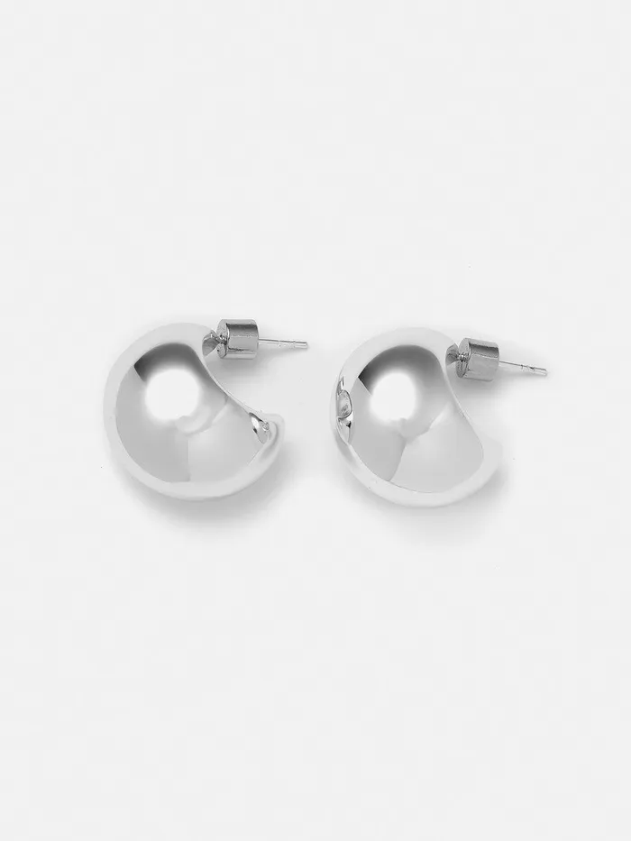 Women Chunky Dome Earrings Silver Jigsaw Jewellery