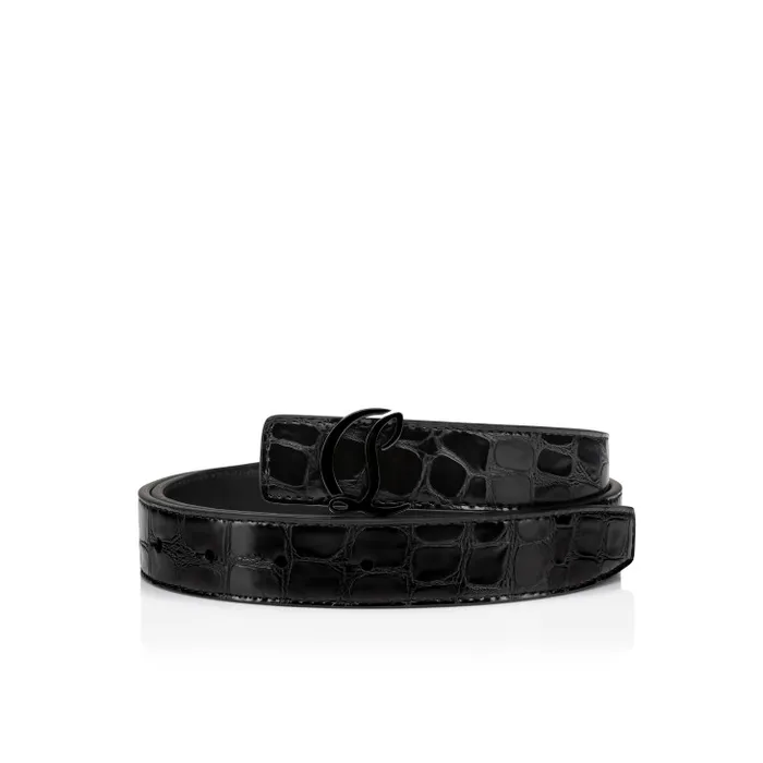 Women CL Logo Belt 8211 Alligator Embossed Calf Leather 8211 Black Christian Louboutin Belts