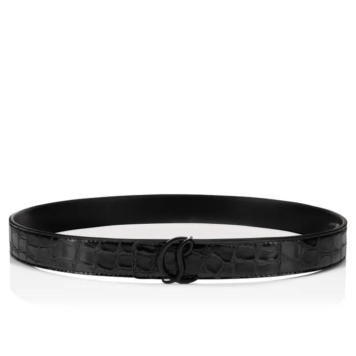 Women CL Logo Belt 8211 Alligator Embossed Calf Leather 8211 Black Christian Louboutin Belts