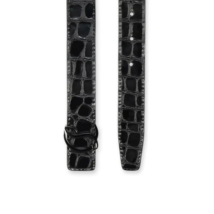 Women CL Logo Belt 8211 Alligator Embossed Calf Leather 8211 Black Christian Louboutin Belts