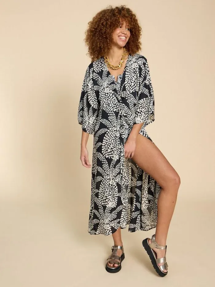 Women Cleo Printed Kimono Black Multi White Stuff Swimwear
