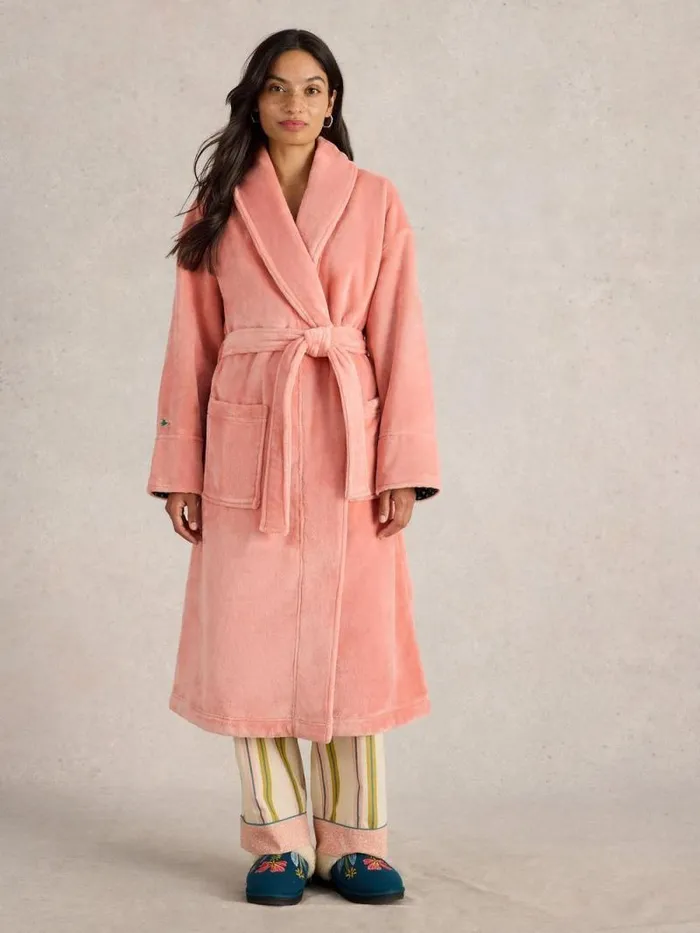 Women Clover Cosy Dressing Gown Mid Pink White Stuff Nightwear