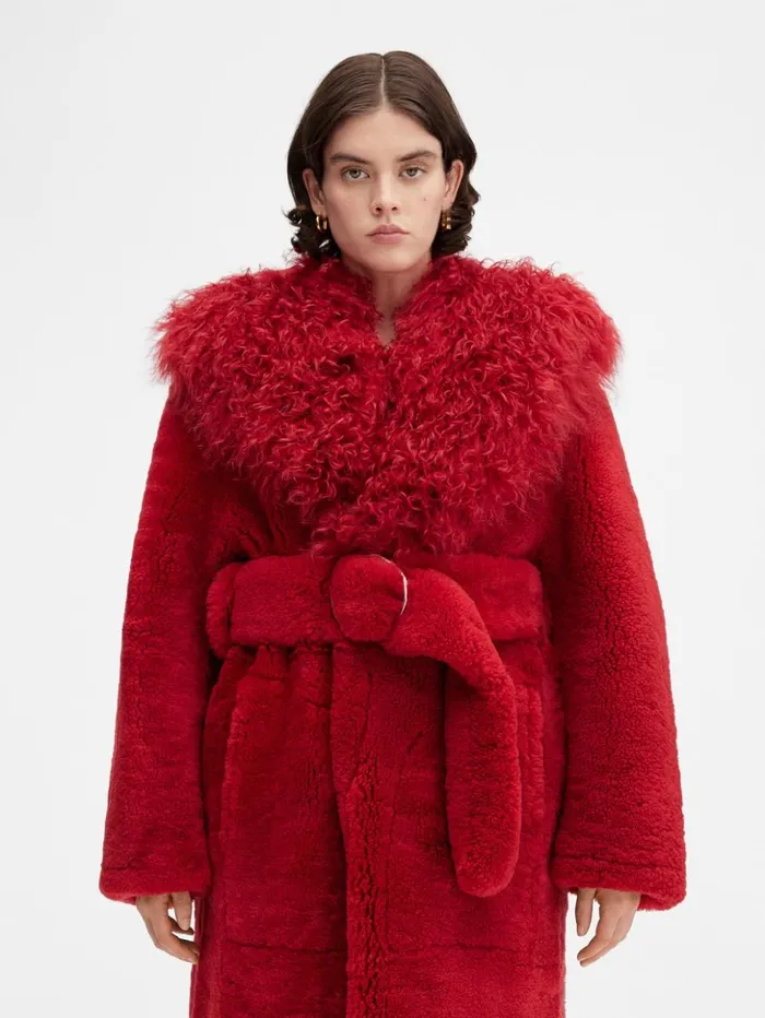 Women Coats and Jackets JACQUEMUS The Pilou Long Coat Dark Red