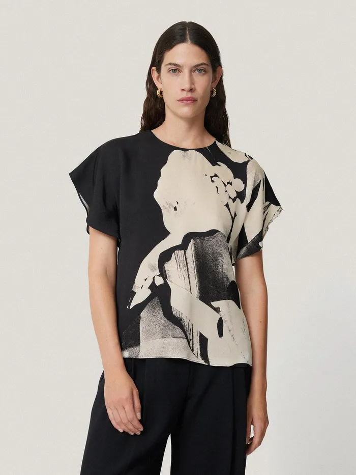 Women Collage Print Drape Top Monochrome Jigsaw Party