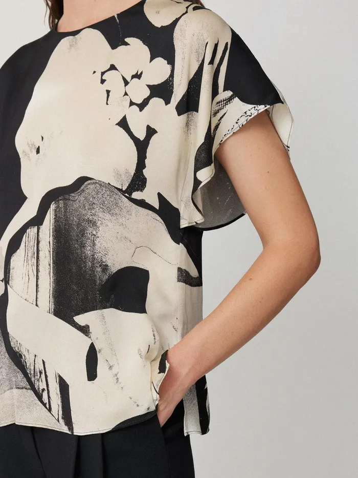 Women Collage Print Drape Top Monochrome Jigsaw Party