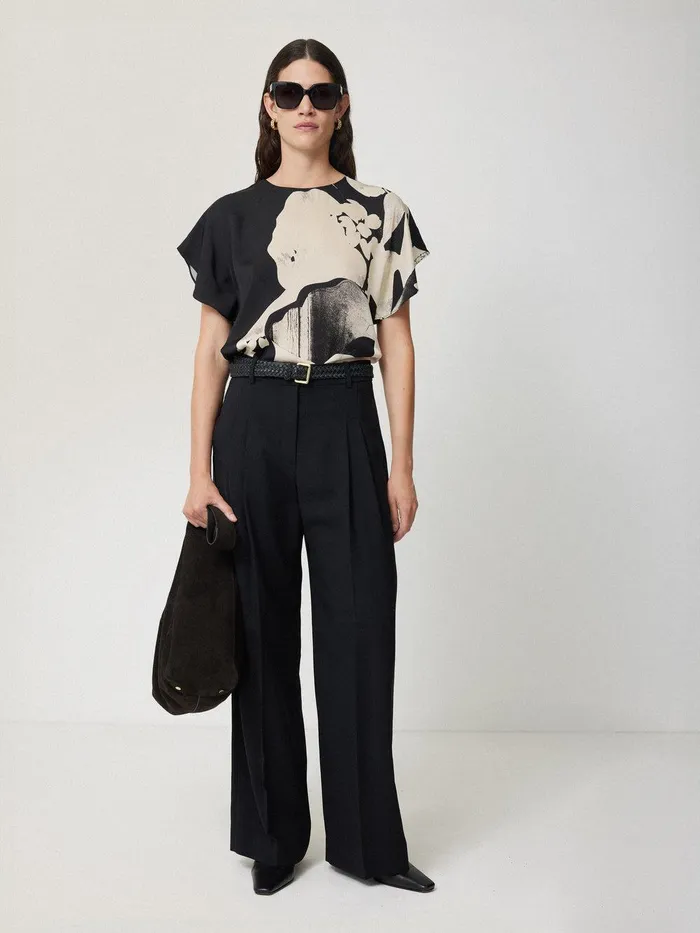 Women Collage Print Drape Top Monochrome Jigsaw Party