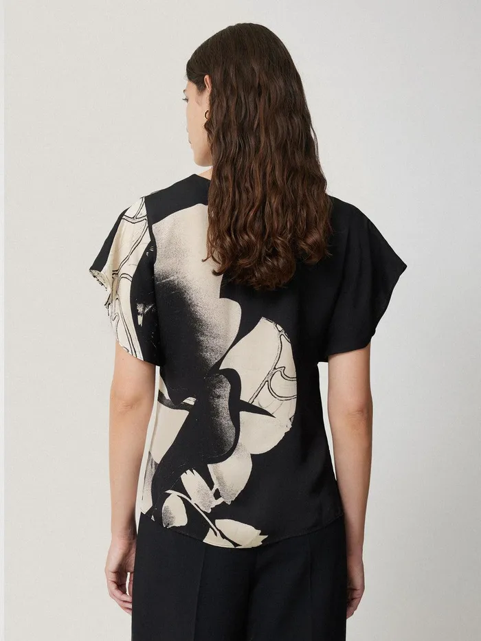 Women Collage Print Drape Top Monochrome Jigsaw Party