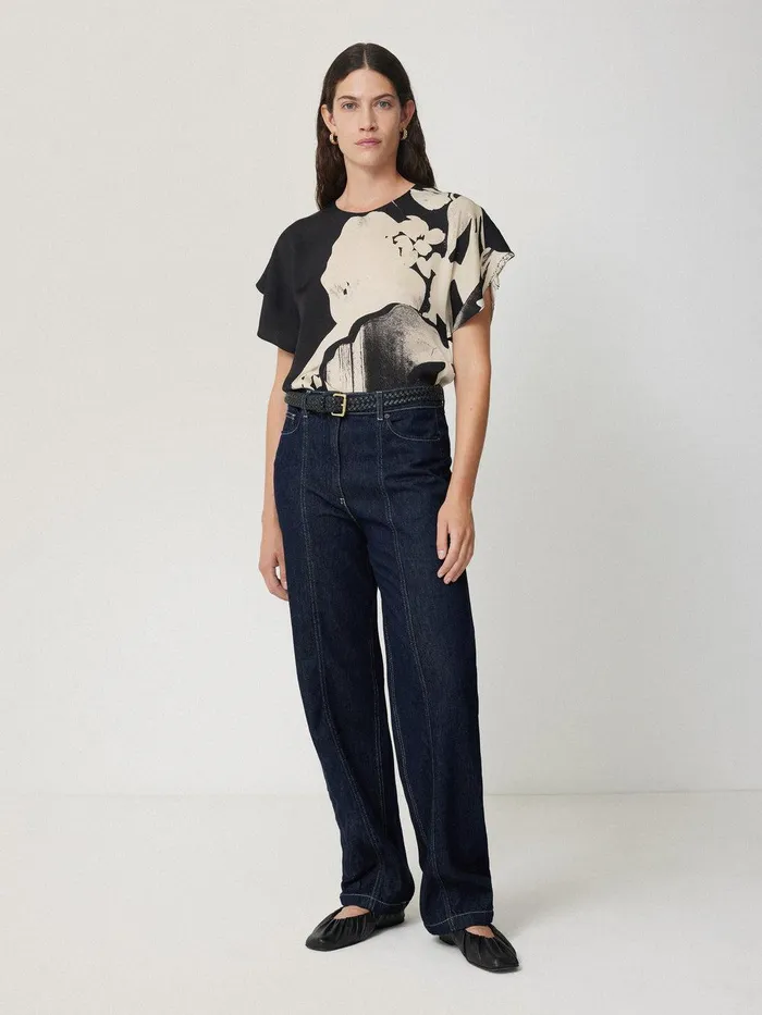 Women Collage Print Drape Top Monochrome Jigsaw Party