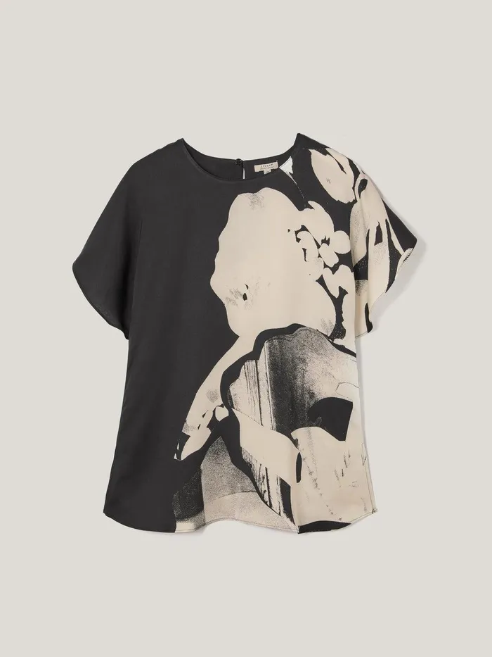 Women Collage Print Drape Top Monochrome Jigsaw Party