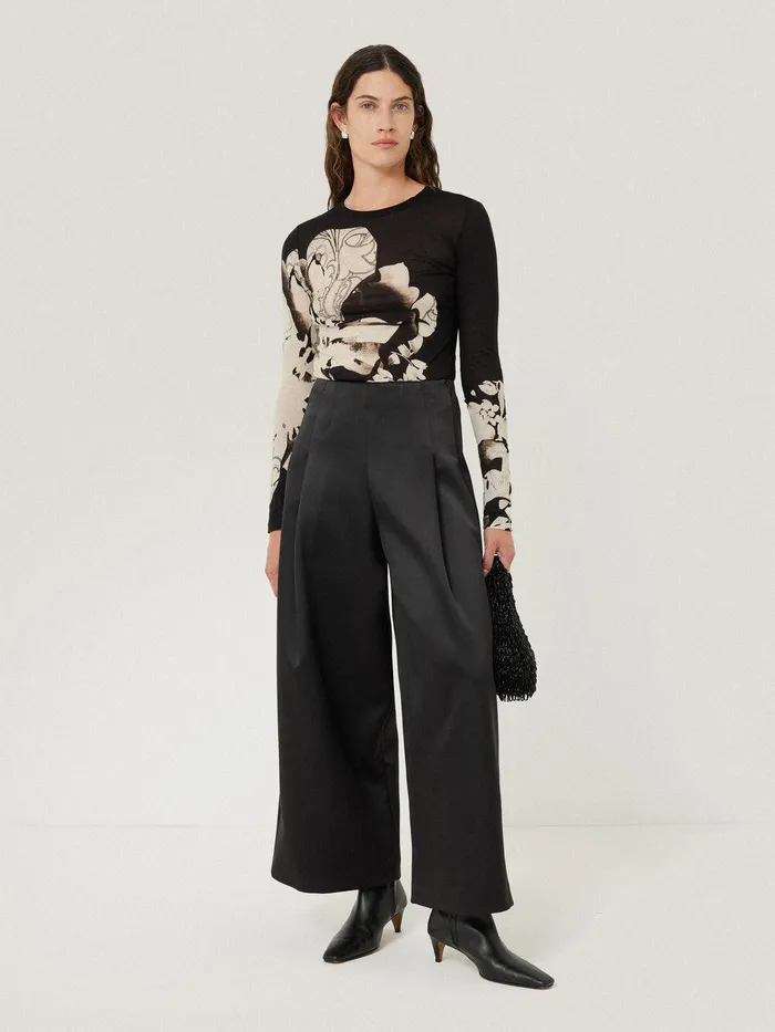 Women Collage Print Long Sleeve Top Black Jigsaw Shirts and Tops