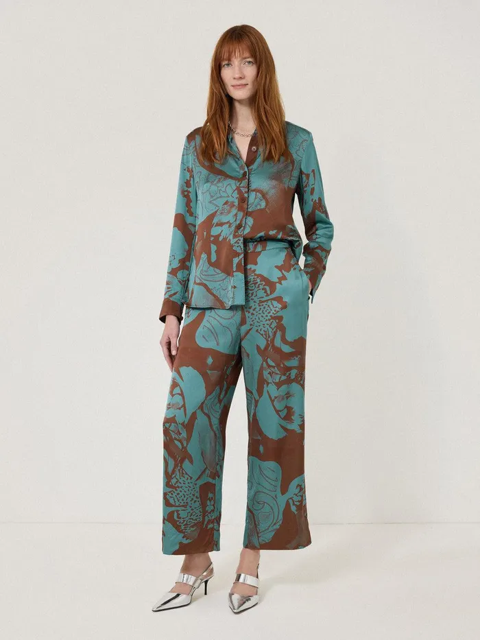 Women Collage Stitch Detail Shirt Blue Jigsaw Party