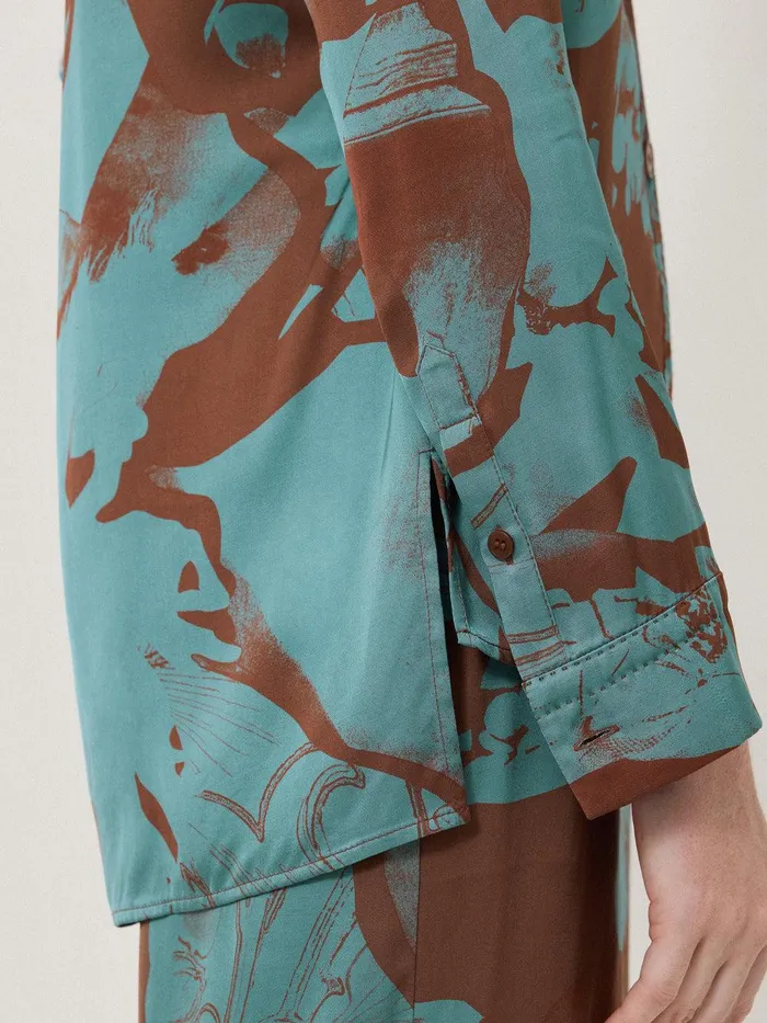 Women Collage Stitch Detail Shirt Blue Jigsaw Party