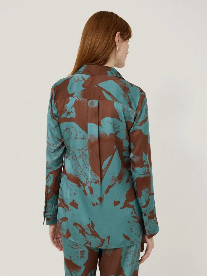Women Collage Stitch Detail Shirt Blue Jigsaw Party