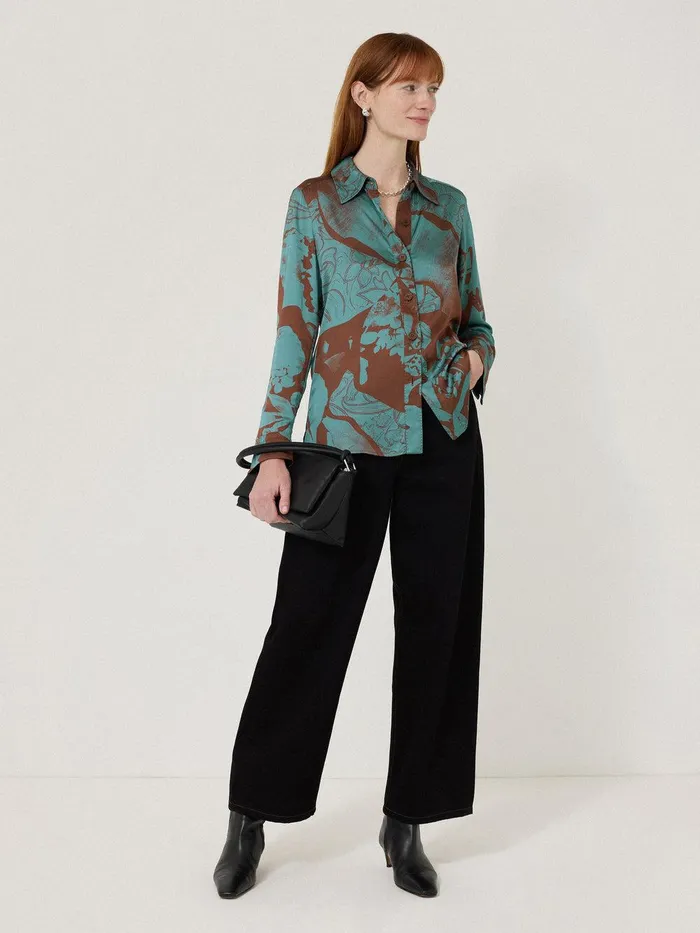 Women Collage Stitch Detail Shirt Blue Jigsaw Party