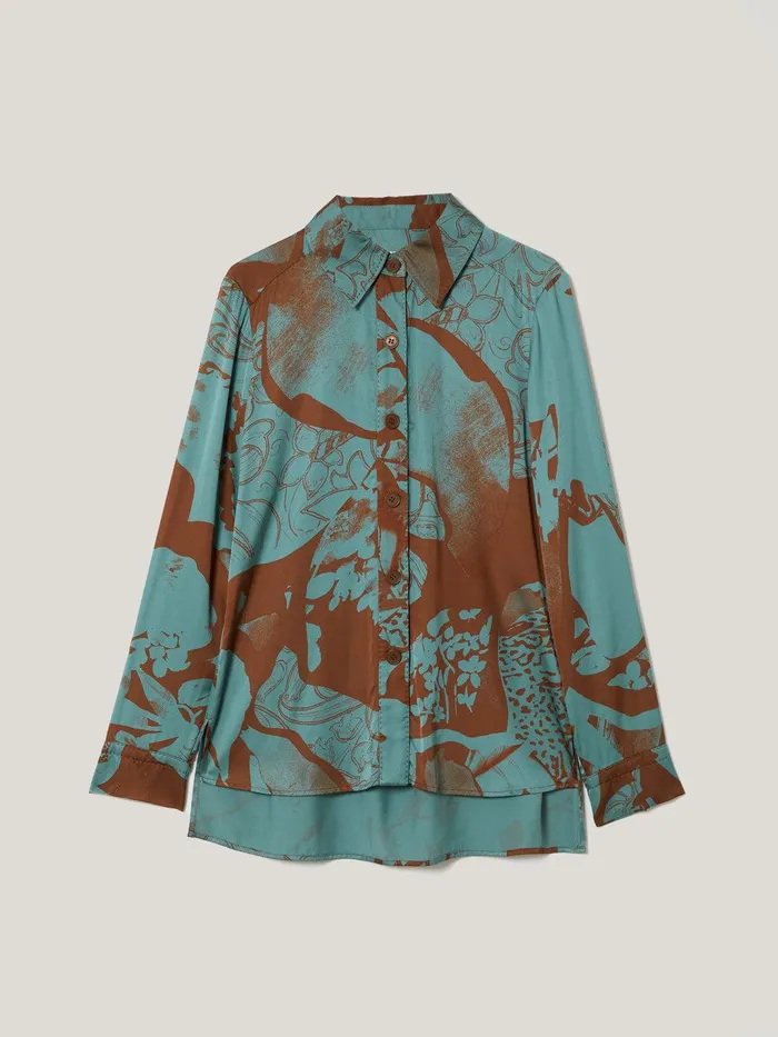 Women Collage Stitch Detail Shirt Blue Jigsaw Party