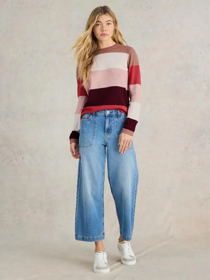 Women COLOUR BLOCK MERINO JUMPER Plum Multi White Stuff Knitwear
