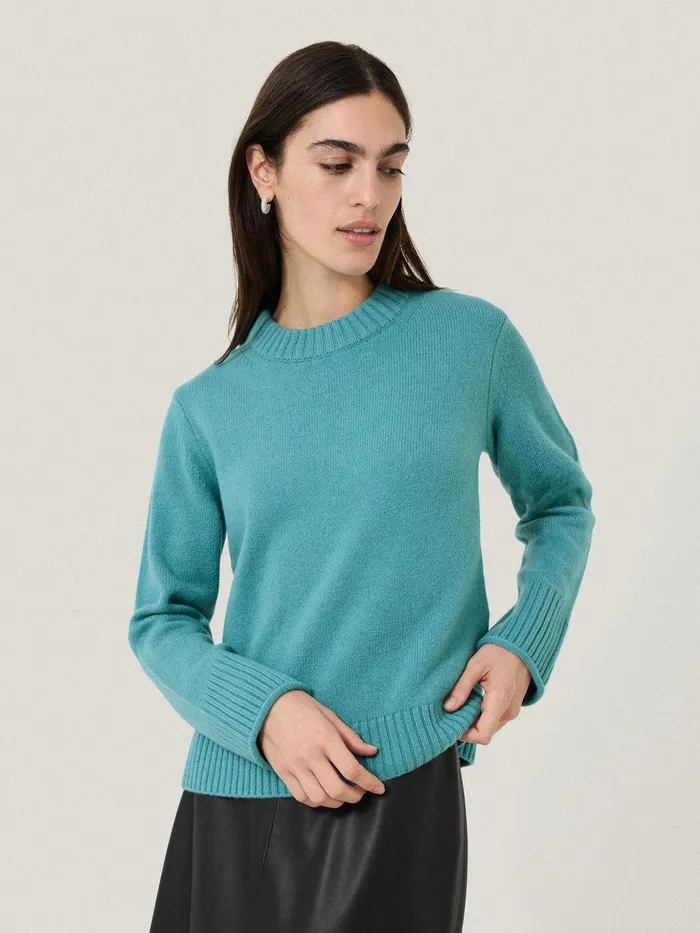 Women Compact Wool Cashmere Blend Jumper Powder Blue Jigsaw Knitwear and Cashmere