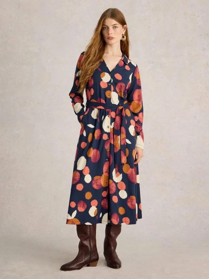 Women Cora Jersey Shirt Dress Navy Print White Stuff Dresses