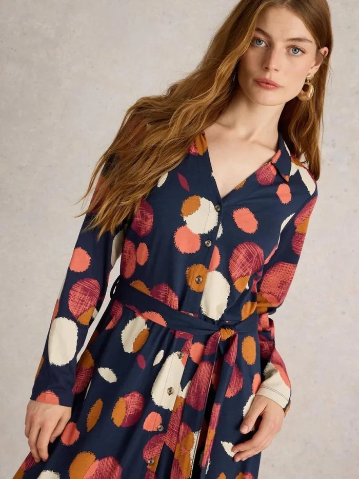 Women Cora Jersey Shirt Dress Navy Print White Stuff Dresses