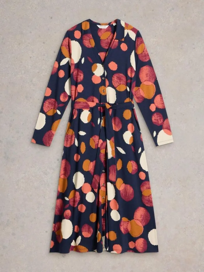 Women Cora Jersey Shirt Dress Navy Print White Stuff Dresses