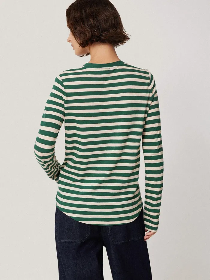 Women Cotton Slub Stripe Long Sleeve Tee Green Jigsaw Shirts and Tops