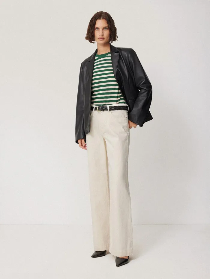 Women Cotton Slub Stripe Long Sleeve Tee Green Jigsaw Shirts and Tops