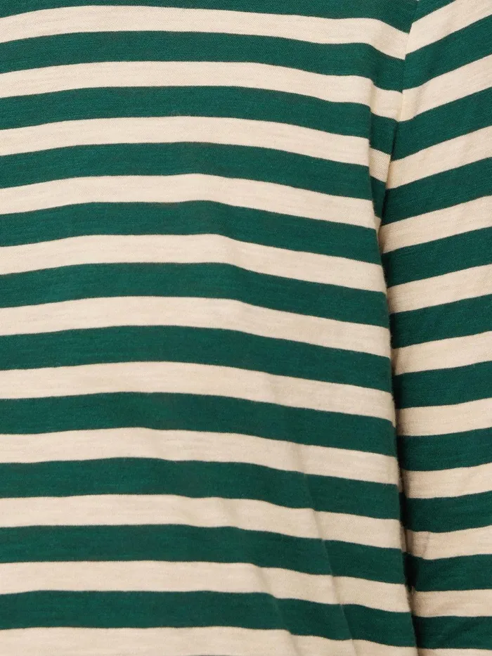 Women Cotton Slub Stripe Long Sleeve Tee Green Jigsaw Shirts and Tops