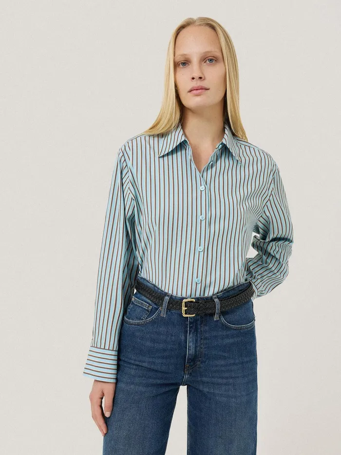 Women Cotton Stripe Shirt Blue Jigsaw Shirts and Tops